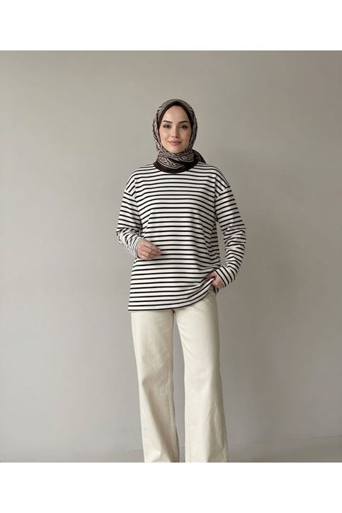 Çizgili Oysh Tunik-Kahve