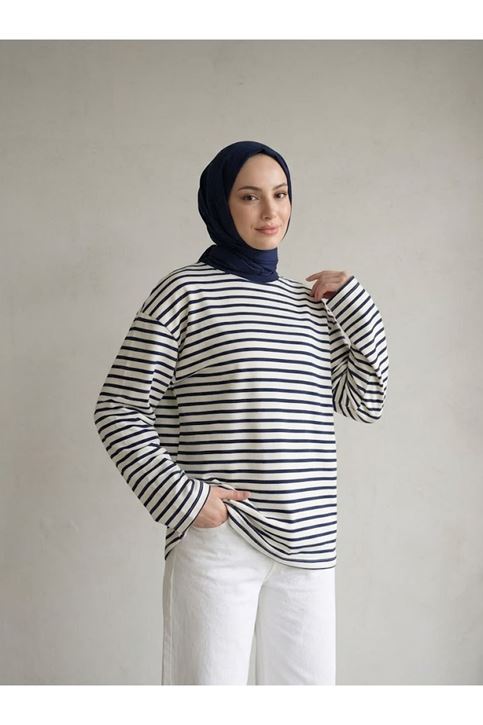 Çizgili Oysh Tunik-Lacivert