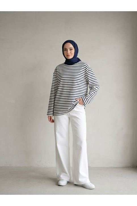 Çizgili Oysh Tunik-Lacivert