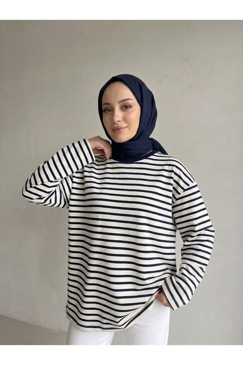 Çizgili Oysh Tunik-Lacivert