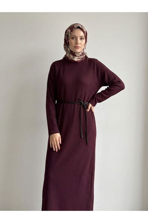 Reglan Kol Triko Elbise-Bordo