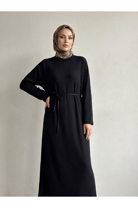 Reglan Kol Triko Elbise-Siyah