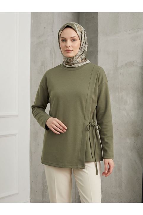Pat Detay Yan Bağlamalı Tunik-Haki
