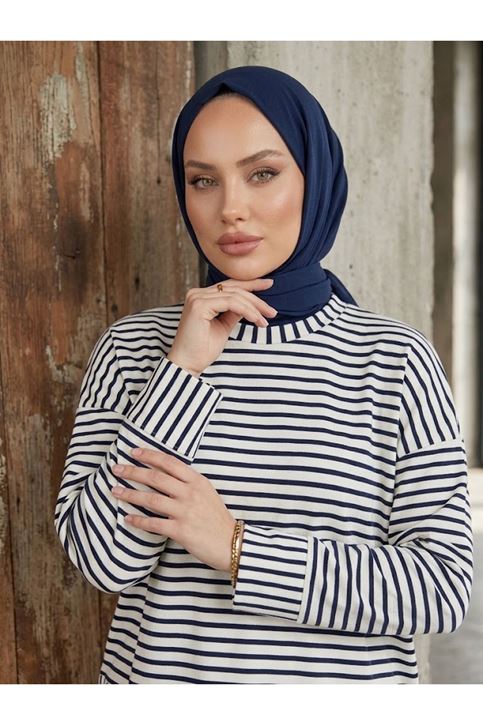 Çizgili Oysh Tunik-Lacivert