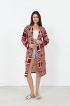 Desenli Kimono-Bordo