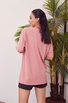 W Baskılı T-shirt-Gül Kurusu