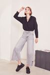 Crop Yüksek Bel Straight Jean-Gri