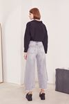 Crop Yüksek Bel Straight Jean-Gri