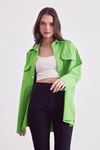 Cepli Gabardin Gömlek-Neon Yeşil