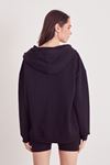 Ön Fermuarlı Kapşonlu Sweatshirt Hırka-Siyah