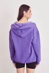 Ön Fermuarlı Kapşonlu Sweatshirt Hırka-Lila