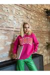 Auburn Baskılı Sweatshirt-Fuşya