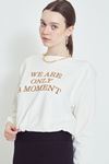 Vatkalı Sweatshirt-Ekru