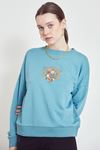 Çiçek Nakışlı Sweatshirt-Mavi