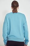 Çiçek Nakışlı Sweatshirt-Mavi