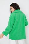 Düğmeli Peluş Mont-Yeşil