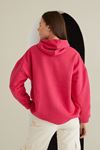 Baskılı Üç İplik Sweatshirt-Fuşya