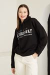 Baskılı Üç İplik Sweatshirt-Siyah