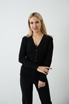 Düğmeli Triko Hırka-Siyah