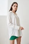 Oversize Saten Gömlek-Ekru