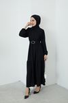 Yakalı Bürümcük Elbise-Siyah