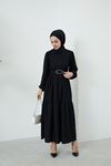 Yakalı Bürümcük Elbise-Siyah