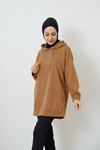 Kapüşonlu Sweatshirt-Taba