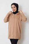 İki İplik Fermuarlı Sweatshirt-Bej