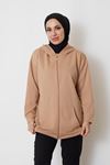 İki İplik Fermuarlı Sweatshirt-Bej