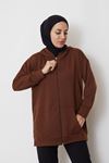 İki İplik Fermuarlı Sweatshirt-Kahve