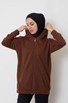 İki İplik Fermuarlı Sweatshirt-Kahve
