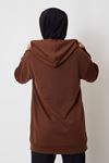 İki İplik Fermuarlı Sweatshirt-Kahve