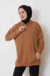 İki İplik Fermuarlı Sweatshirt-Taba