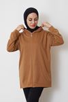 İki İplik Fermuarlı Sweatshirt-Taba