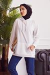 İki İplik Kanguru Cep Sweatshirt-Ekru
