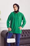 İki İplik Kanguru Cep Sweatshirt-Yeşil