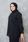 Yaka İnci Detaylı Gömlek-Siyah