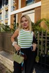 Sıfır Kol Çizgili Bluz-YAĞ YEŞİLİ