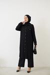 Sahte Cep Kapaklı Tunik-Siyah