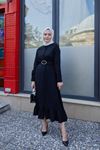 Önü Patlı Elbise-Siyah