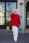 Ön Düğmeli Dabıl  Tunik-Kırmızı