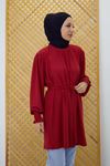 Kol Gipe Yaka Büzgülü Tunik-Bordo