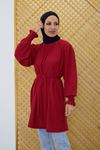 Kol Gipe Yaka Büzgülü Tunik-Bordo