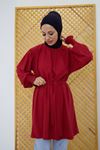 Kol Gipe Yaka Büzgülü Tunik-Bordo