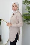 Kol Lastik Yırtmaç Detaylı Tunik-Taş