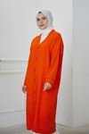 Kadın V Yaka Düğmeli Uzun İnce Yazlık Tesettür Hırka-Oranj