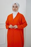 Kadın V Yaka Düğmeli Uzun İnce Yazlık Tesettür Hırka-Oranj