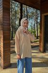 Düğmeli Poplin Gömlek-Bej