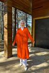 Kadın V Yaka Düğmeli Uzun İnce Yazlık Tesettür Hırka-Oranj