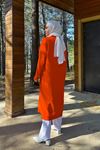 Kadın V Yaka Düğmeli Uzun İnce Yazlık Tesettür Hırka-Oranj